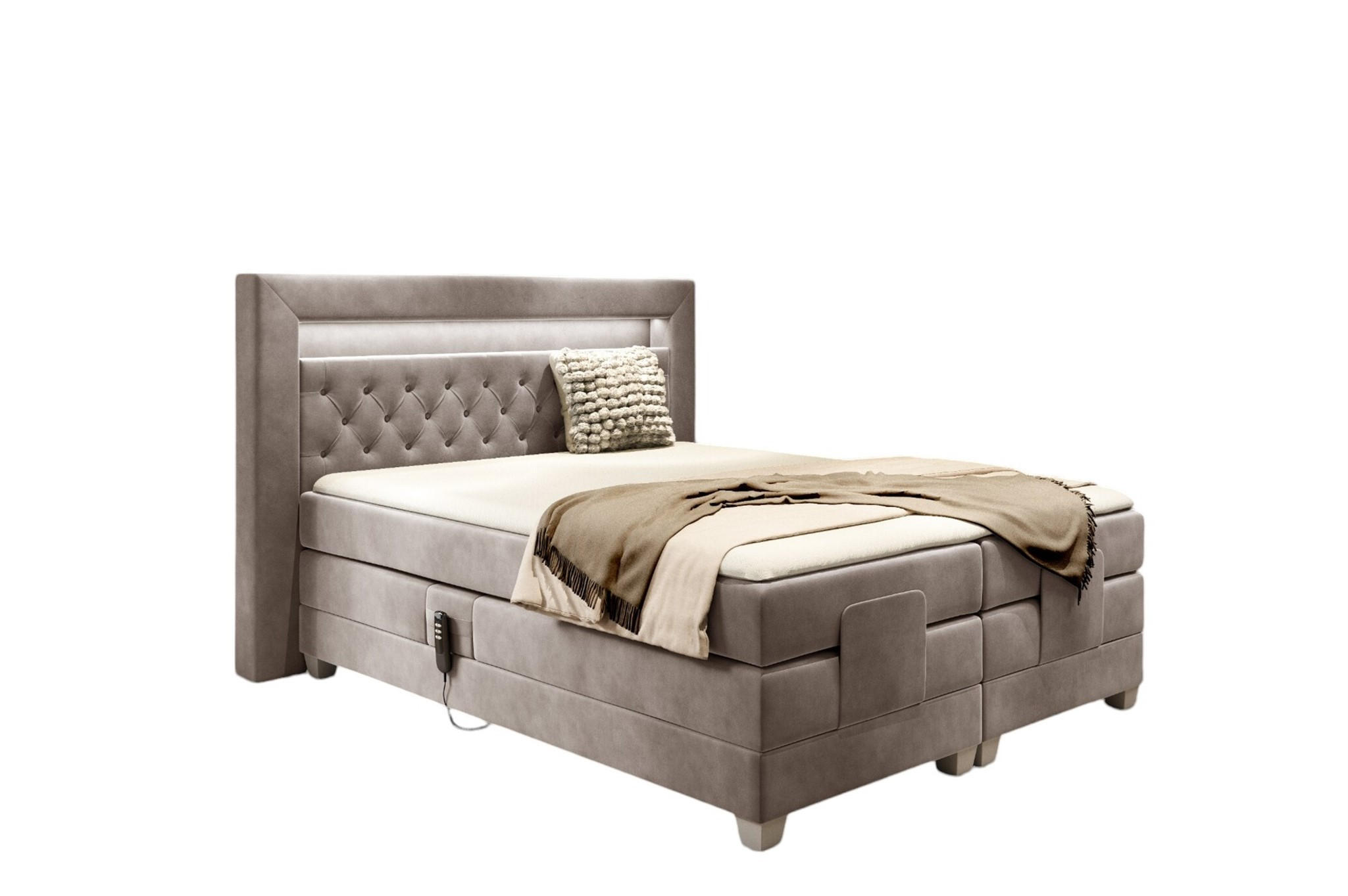 BOXSPRINGBETT Bett Elektrisch Armando - Graubraun, Holzwerkstoff/Textil (120/200cm) - Fun Möbel