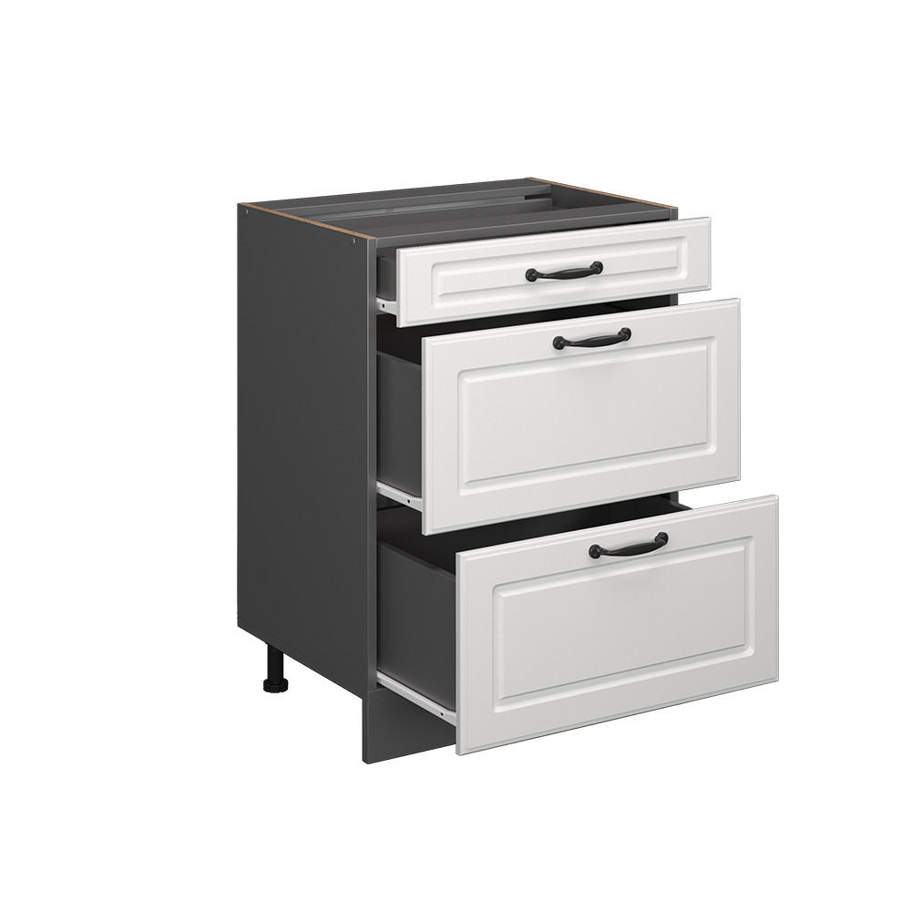 KÜCHENUNTERSCHRANK R-Line Weiß Landhaus 60 cm mit Schubladen, ohne AP - Anthrazit/Weiß, Holzwerkstoff (60/81.6/46cm) - Vicco