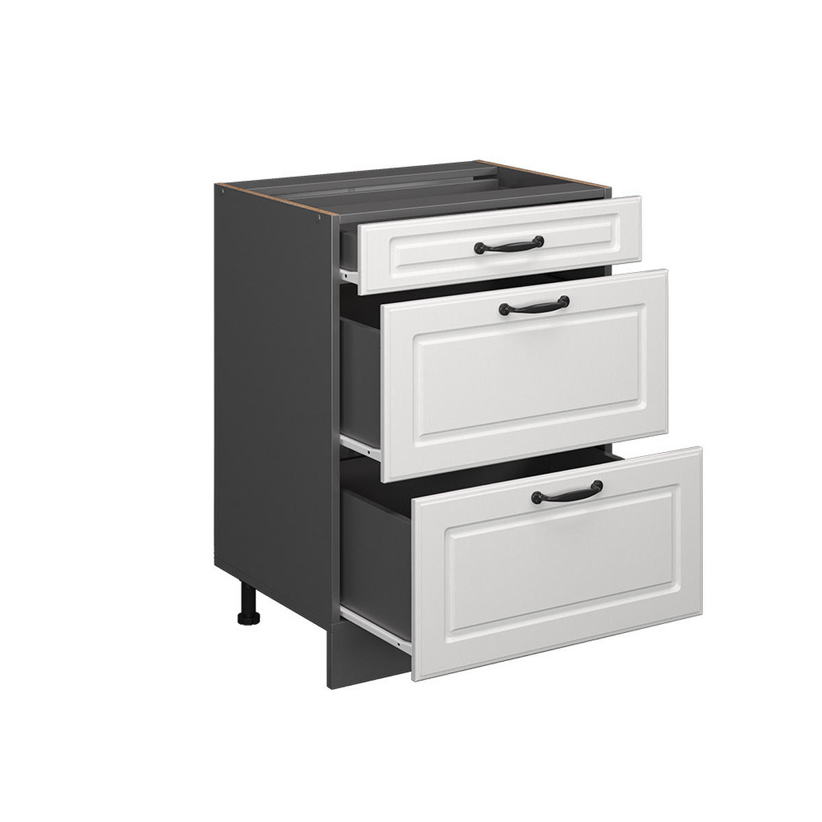 KÜCHENUNTERSCHRANK R-Line Weiß Landhaus 60 cm mit Schubladen, AP Eiche - Anthrazit/Creme, Holzwerkstoff (60/81.6/60cm) - Vicco
