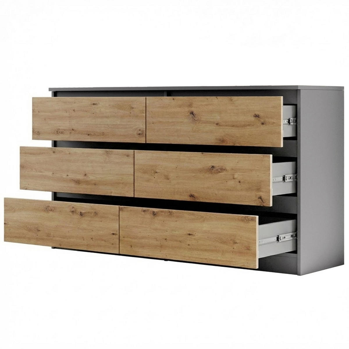 KOMMODE Lemon mit 6 Schubladen, 140 cm, Anthrazit+eiche Artisan - Anthrazit/Eiche Artisan, Holzwerkstoff (140/78/39cm) - Beautysofa