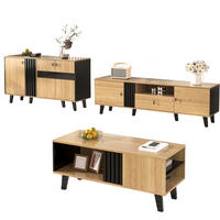 TV-ELEMENT mit Couchtisch - Kombination 3-tlg.Set mit Sideboard in Schwarz Holz - Schwarz, Holzwerkstoff (100/45/60cm) - OKWISH