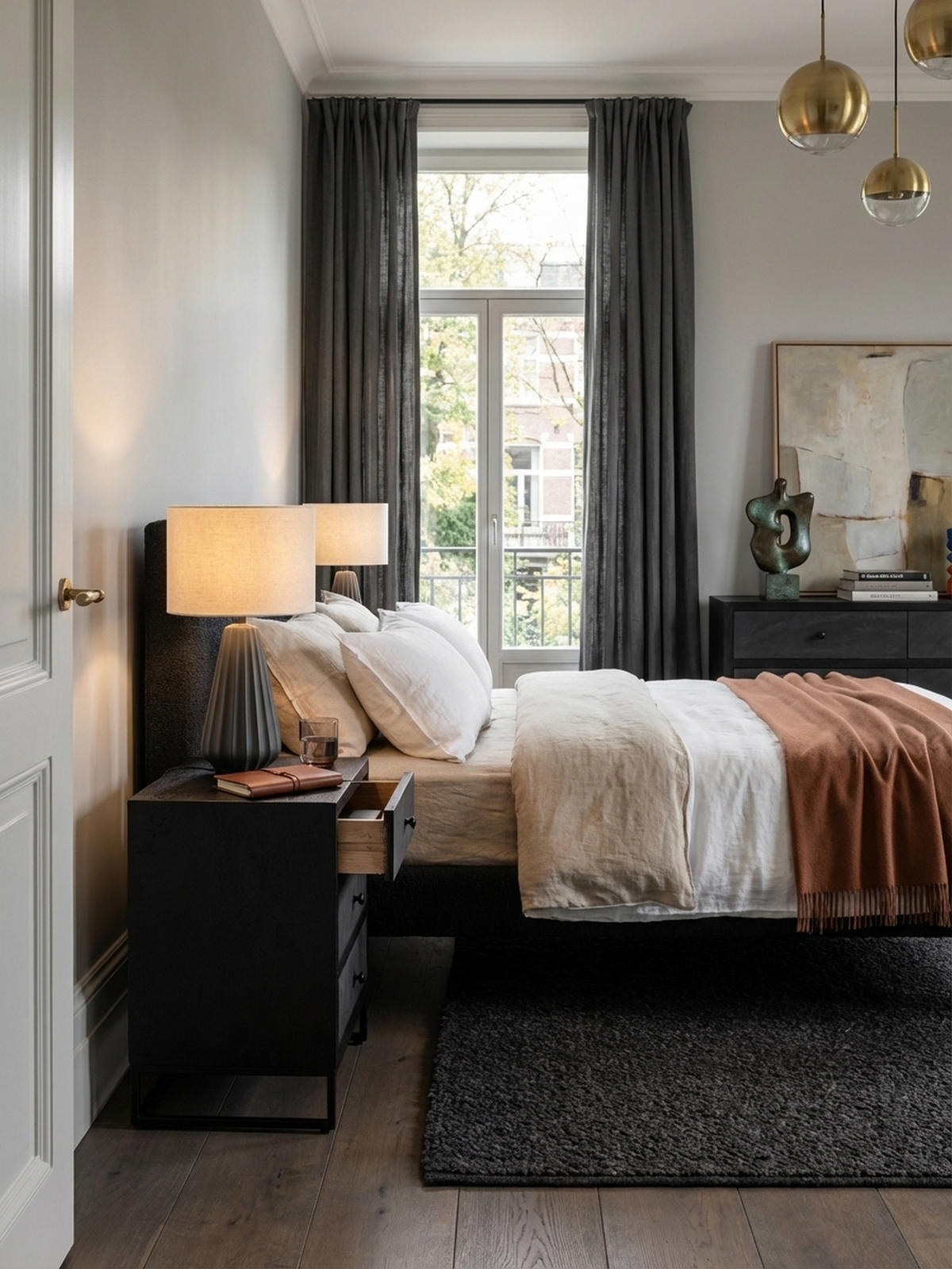 NACHTTISCH Massivholz Steinoptik 3 Schubladen Metallgestell, Schwarz 40x30x60 cm - Schwarz, Holz/Metall (40/60/30cm) - KADIMA DESIGN