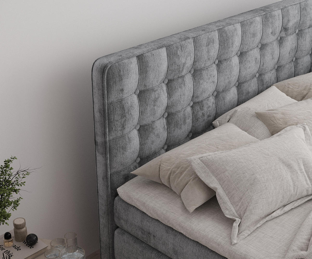 BOXSPRINGBETT Velouria Grau 180/200 cm - Schwarz/Grau, Holz/Holzwerkstoff (180/200cm) - Maison de Reve