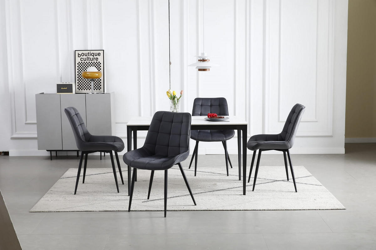 ESSZIMMERSTUHL 3-er Set BERA dunkelgrauer Sitz, schwarze Beine - Dunkelgrau/Schwarz, Textil (54/88/60cm) - Valora