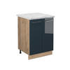 UNTERSCHRANK Fame-Line Dunkelblau Hochglanz 60 cm, AP Marmor - Eiche Wotan/Dunkelblau, Holzwerkstoff (60/82/60cm) - Vicco