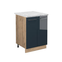 UNTERSCHRANK Fame-Line Dunkelblau Hochglanz 60 cm, AP Marmor - Eiche Wotan/Dunkelblau, Holzwerkstoff (60/82/60cm) - Vicco