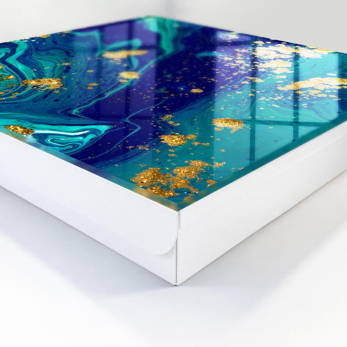 SCHLÜSSELBOX Weiß 30x30 cm – Türöffnung nach rechts - Farbenfrohe Abstraktion - Blau, Metall (30/30/5cm) - TULUP