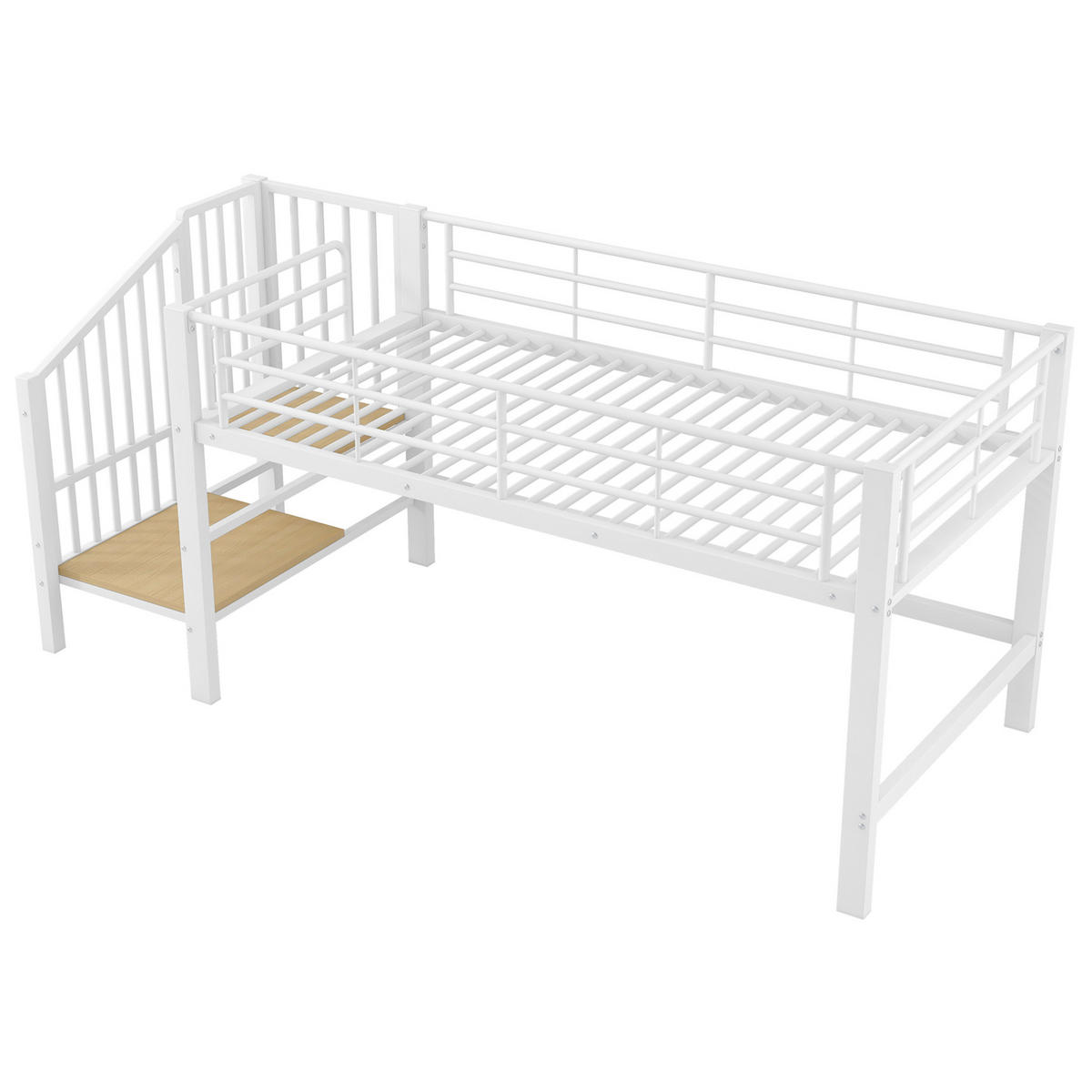 HOCHBETT 90/200 cm mit Stauraumtreppe und Lattenrost, stabiler Metallrahmen, Weiß - Weiß, Holzwerkstoff (90/200cm) - Redom