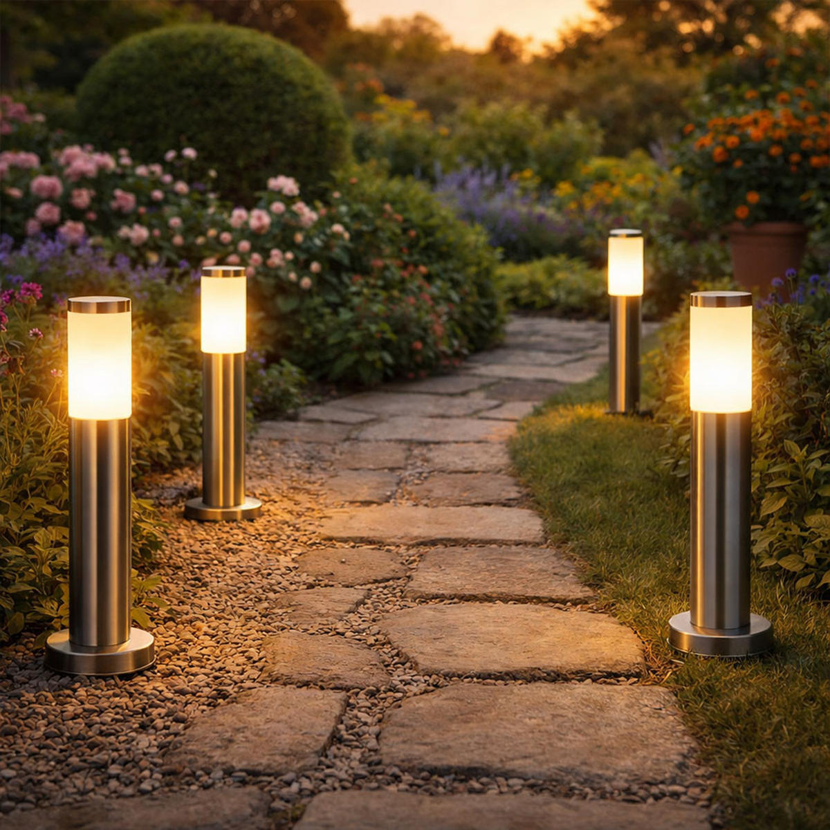 EDELSTAHL WEGELEUCHTE Silber 4er Set - Silberfarben, Kunststoff (7.8/7.8/45cm) - Globo Lighting