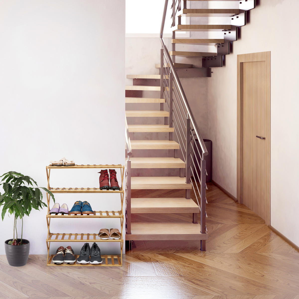 SCHUHREGAL - Hellbraun, Holz (67/89/26cm) - Relaxdays