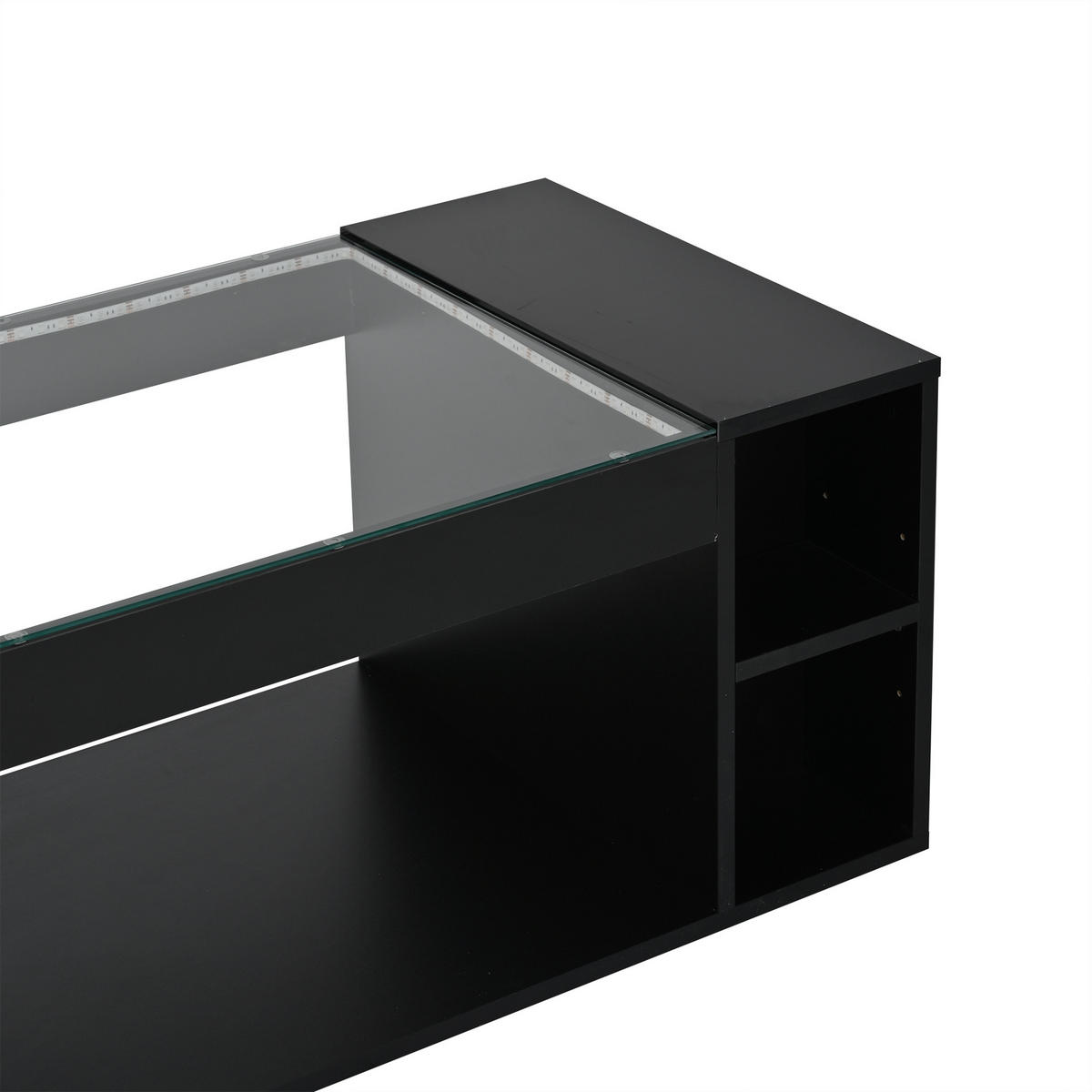 COUCHTISCH DE-070 LED-Glas Schwarz - Schwarz, Holzwerkstoff (50/100/40cm) - ComfortXL