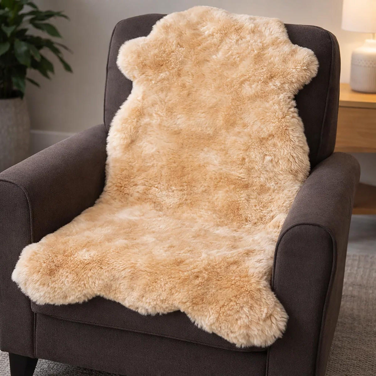 FELL Deutsches Merino Lammfell Schaffell Hellbraun ca. 135 cm - Hellbraun, Fell (80/135cm) - Provellus