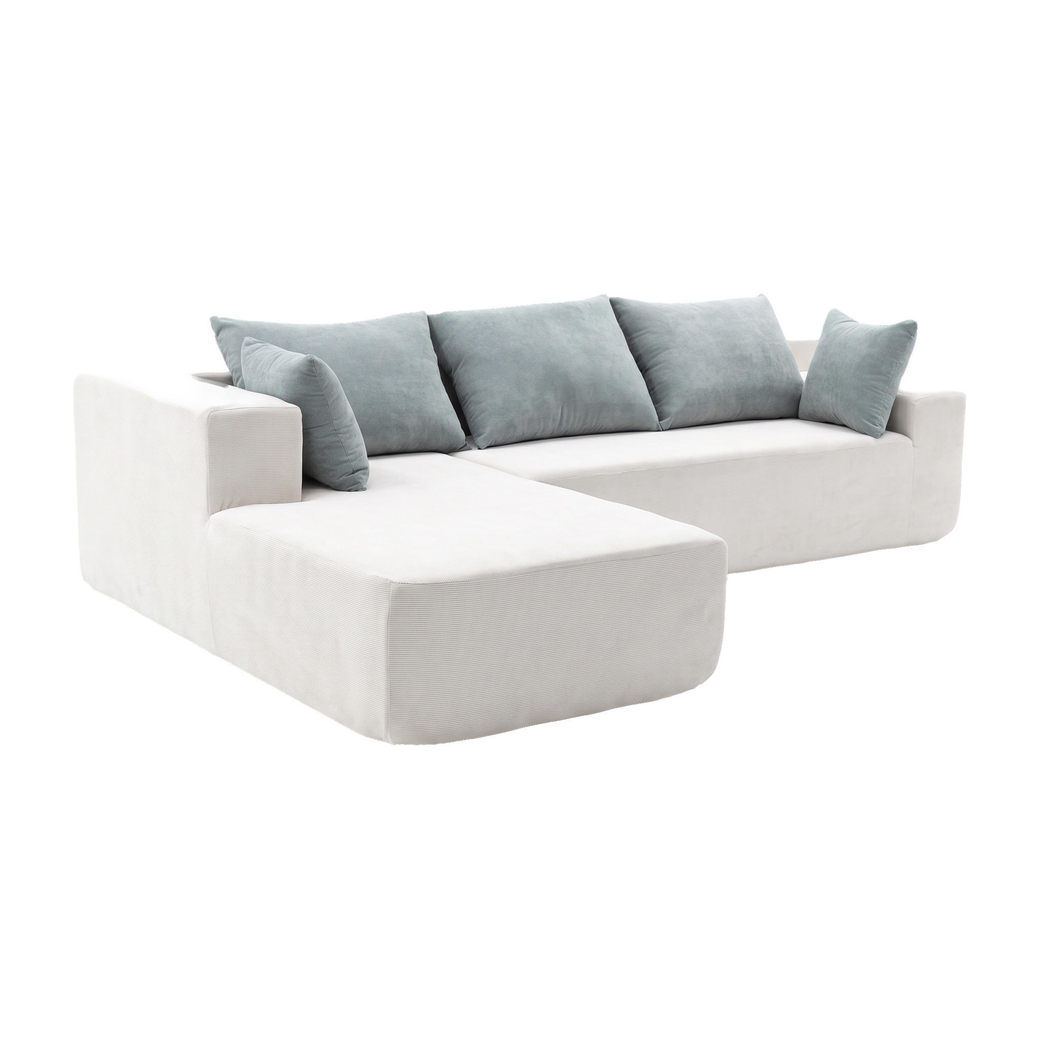ECKSOFA Luna Weiß Salbei 3-Sitzer Links - Weiß, Textil (267/175cm) - COCO Living