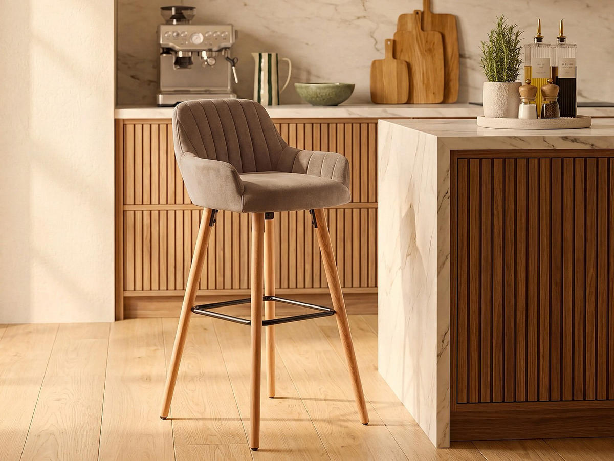 BARHOCKER - 47 cm x 52 cm - samt - beige Eleana - Beige, Textil (47/98/52cm) - Vente-Unique
