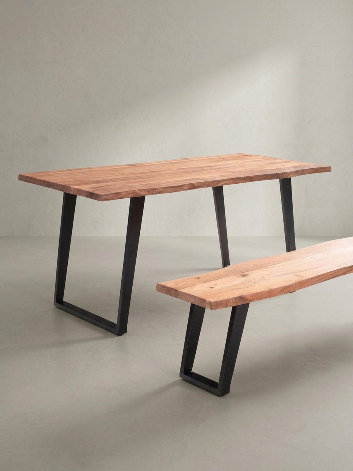 ESSTISCH Massivholz Baumkante Metall U-Gestell Handgefertigt ATOLL, Goldbraun-Schwarz 200x100x76 cm - Schwarz/Braun, Holz/Metall (100/200/76cm) - KADIMA DESIGN