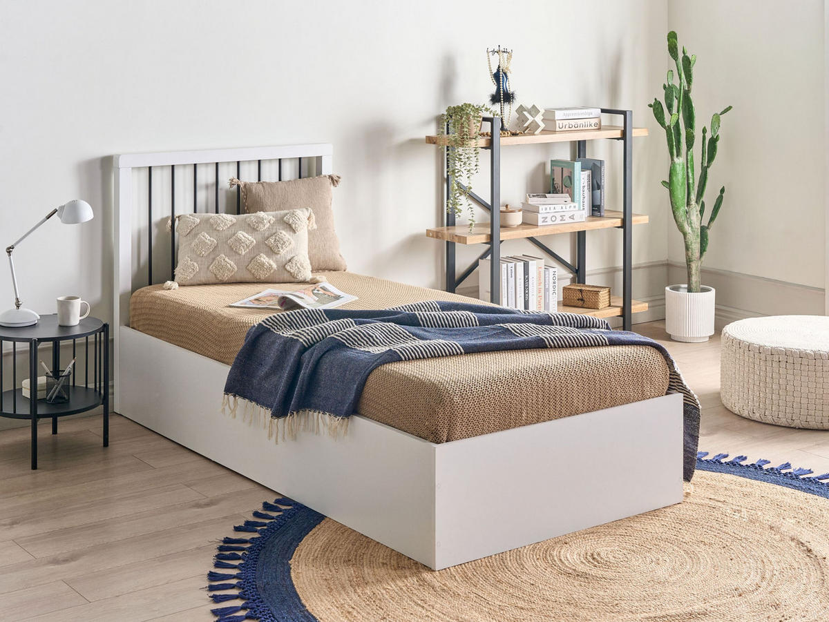 POSTEL s úložným prostorem 90/200 cm MDF deska Krémově bílá Rouvillers - krémová, dřevo (90/200cm) - Beliani