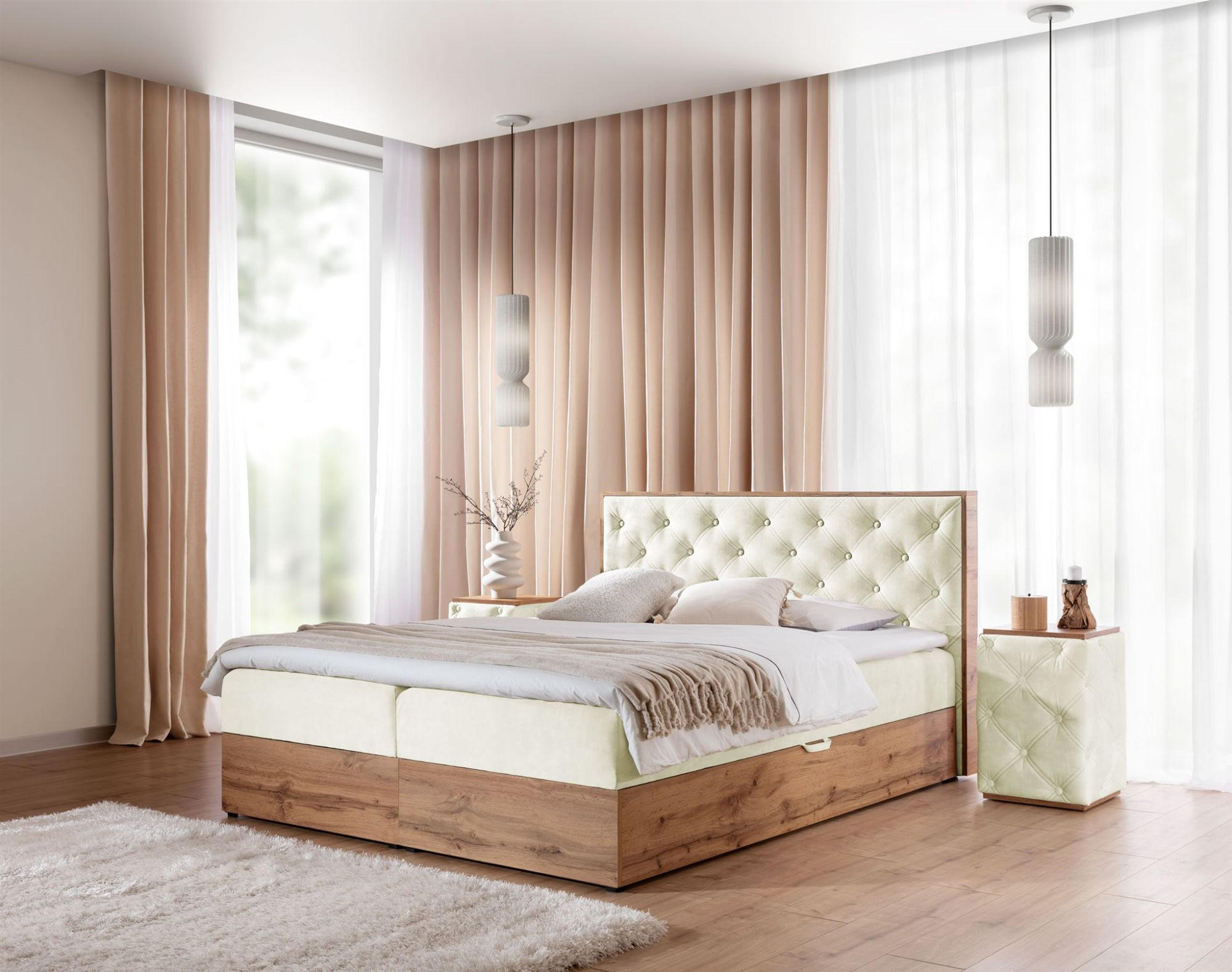 BOXBETT Maximo In überlänge - Creme, Holzwerkstoff/Textil (200/220cm) - Fun Möbel