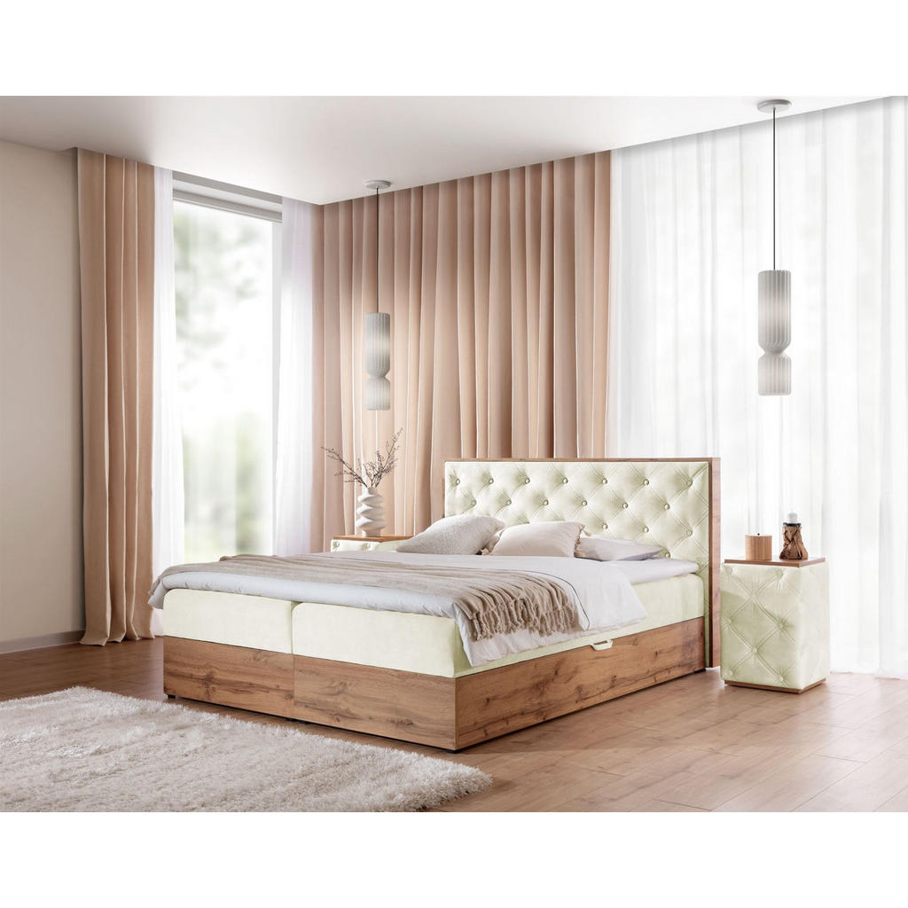 Thumbnail - Fun Möbel Boxbett, Creme, Textil, 160x220 cm, Schlafzimmer, Betten, Boxspringbetten