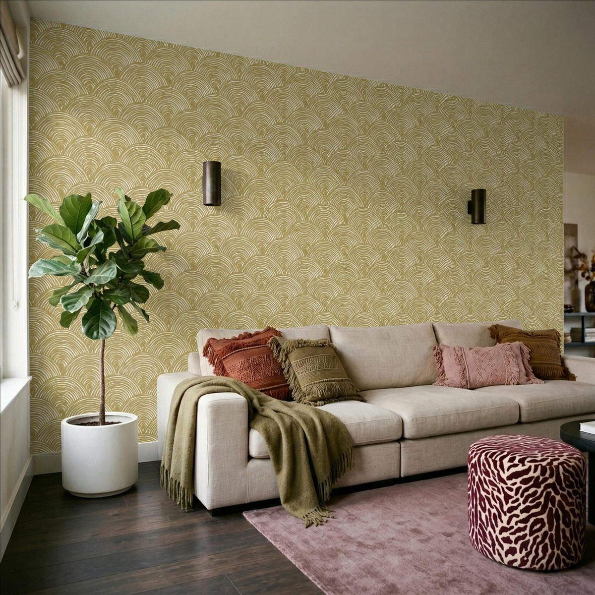 TAPETE - Fächer - Geometrisch - Grün - 500x280 cm - Goldfarben, Papier (500/280cm) - OnlyWow