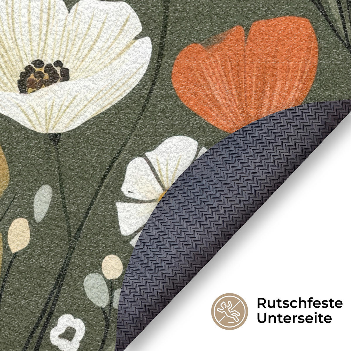 FUSSMATTE Blumen - Illustration - Grün Flurteppich 120x120 cm - Dunkelgrün, Kunststoff (120/120cm) - MuchoWow