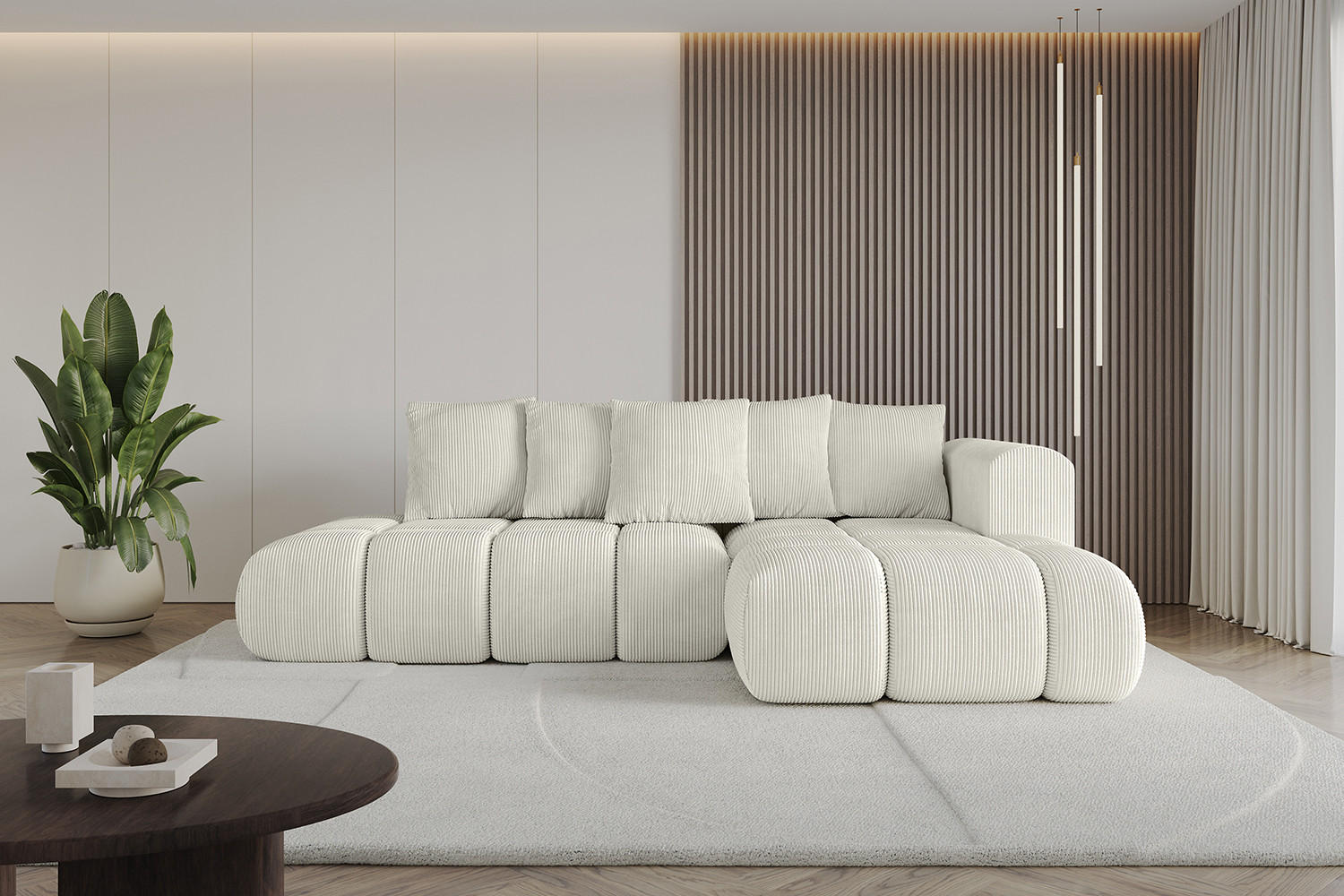 ECKSOFA Ottomane Rechts CLOUD-L-v1 289x180x40 Hellgrau Cord - Hellgrau, Holzwerkstoff/Kunststoff (289/180cm) - ALTDECOR