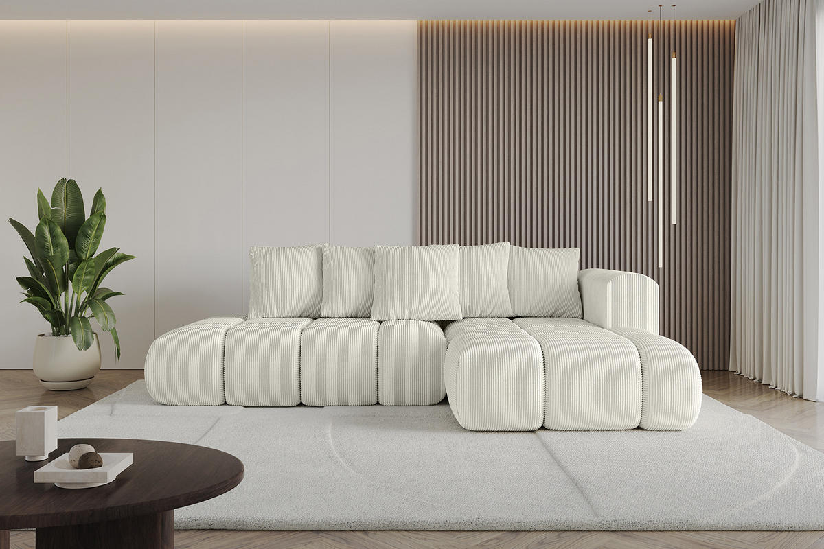 ECKSOFA Ottomane Rechts CLOUD-L-v1 289x180x40 Hellgrau Cord - Hellgrau, Holzwerkstoff/Kunststoff (289/180cm) - ALTDECOR