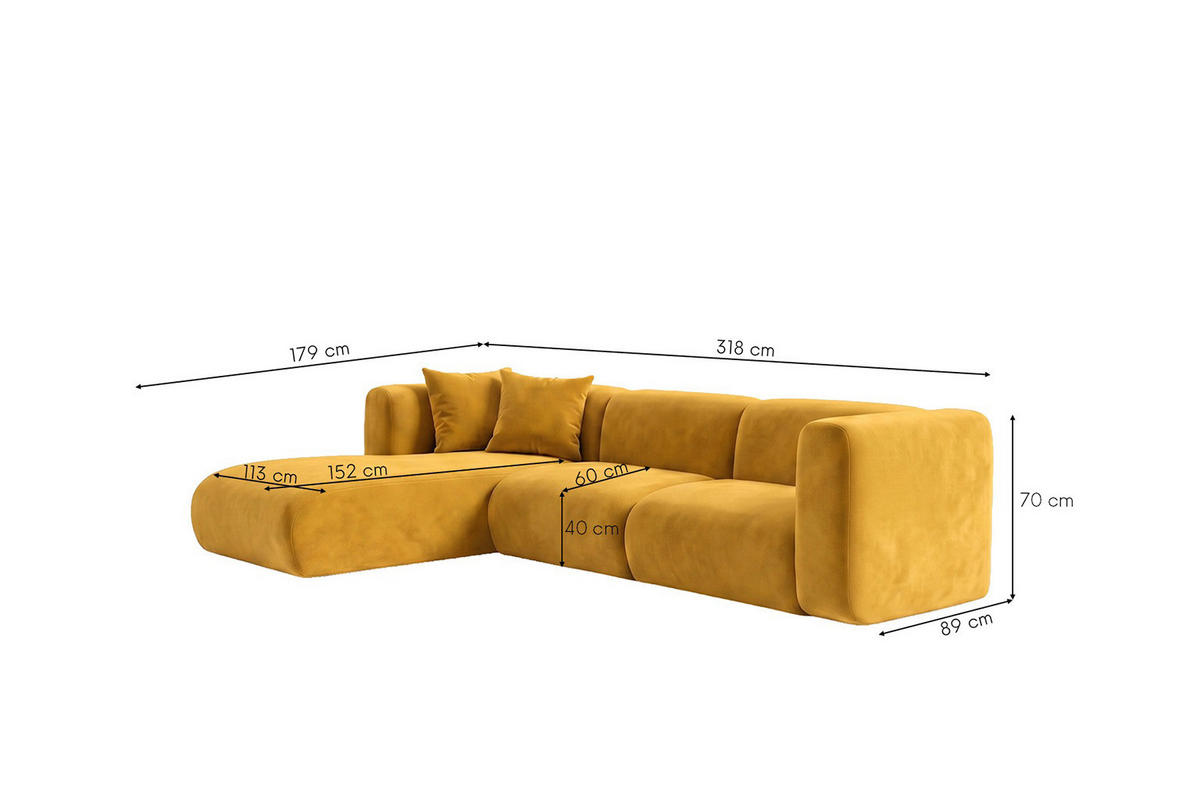 ECKSOFA L-Form, Velvet-Stoff Bluvel, Golden, Links, GRETA - Goldfarben, Holz (318/179cm) - Kaiser Möbel