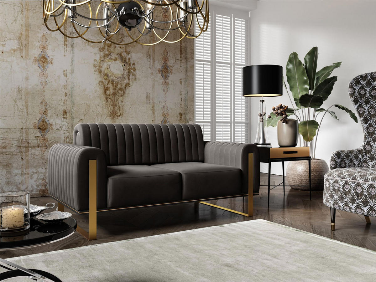 SOFASET Valerie 3-2 - Schwarz, Holzwerkstoff/Textil (228/79/90cm) - Fun Möbel