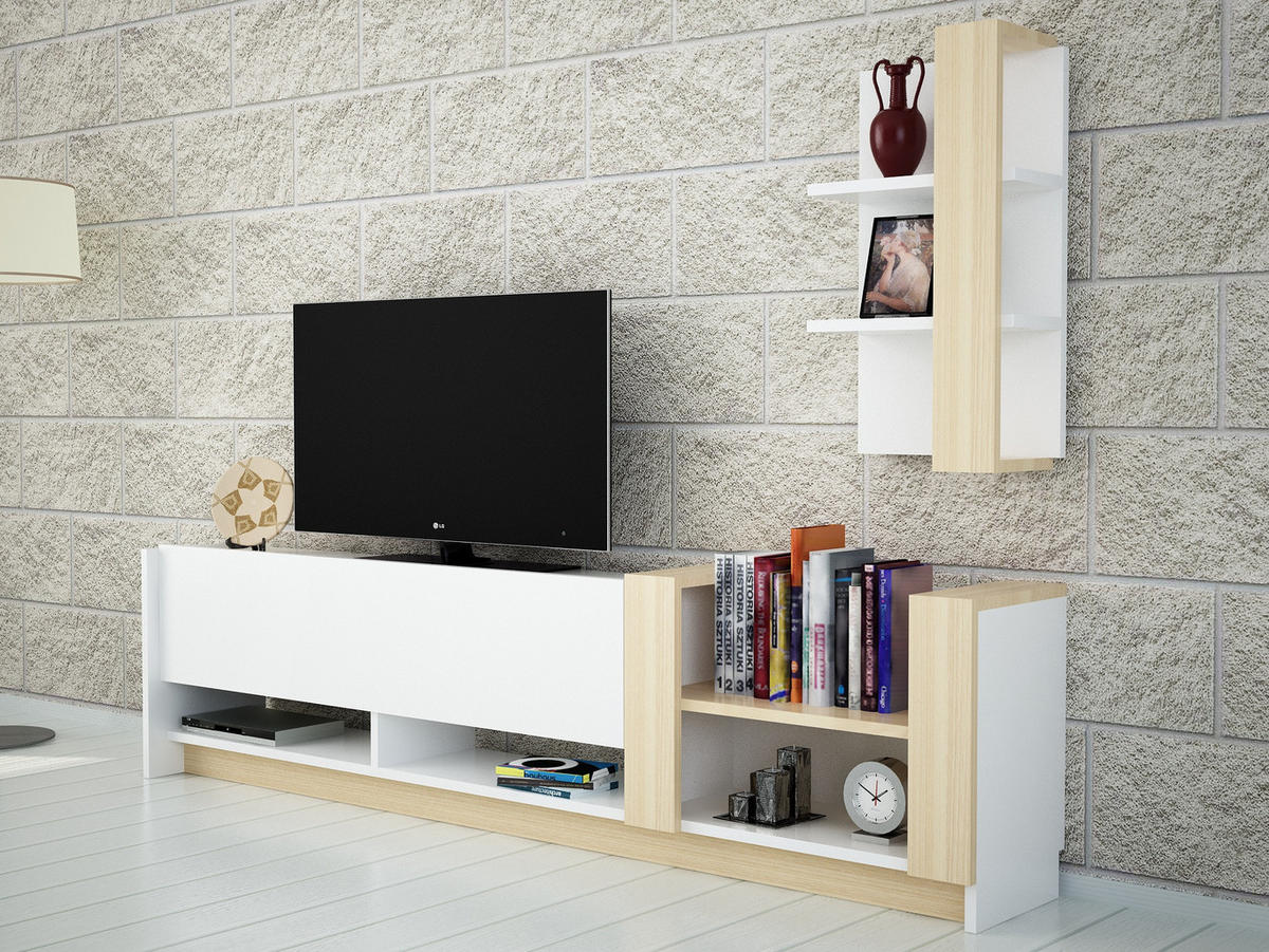 WOHNWAND Kazablanka Weiß Safir - Beige/Weiß, Holzwerkstoff (182/45/30cm) - moebel17