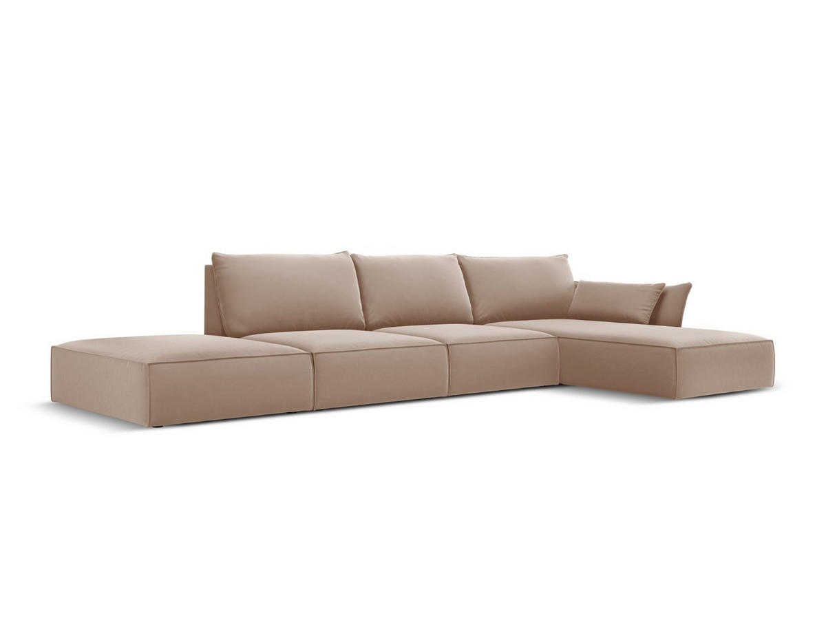 ECKSOFA rechts Kaelle aus Samt beige 5 Sitzplätze - Beige, Textil (171/364cm) - Micadoni