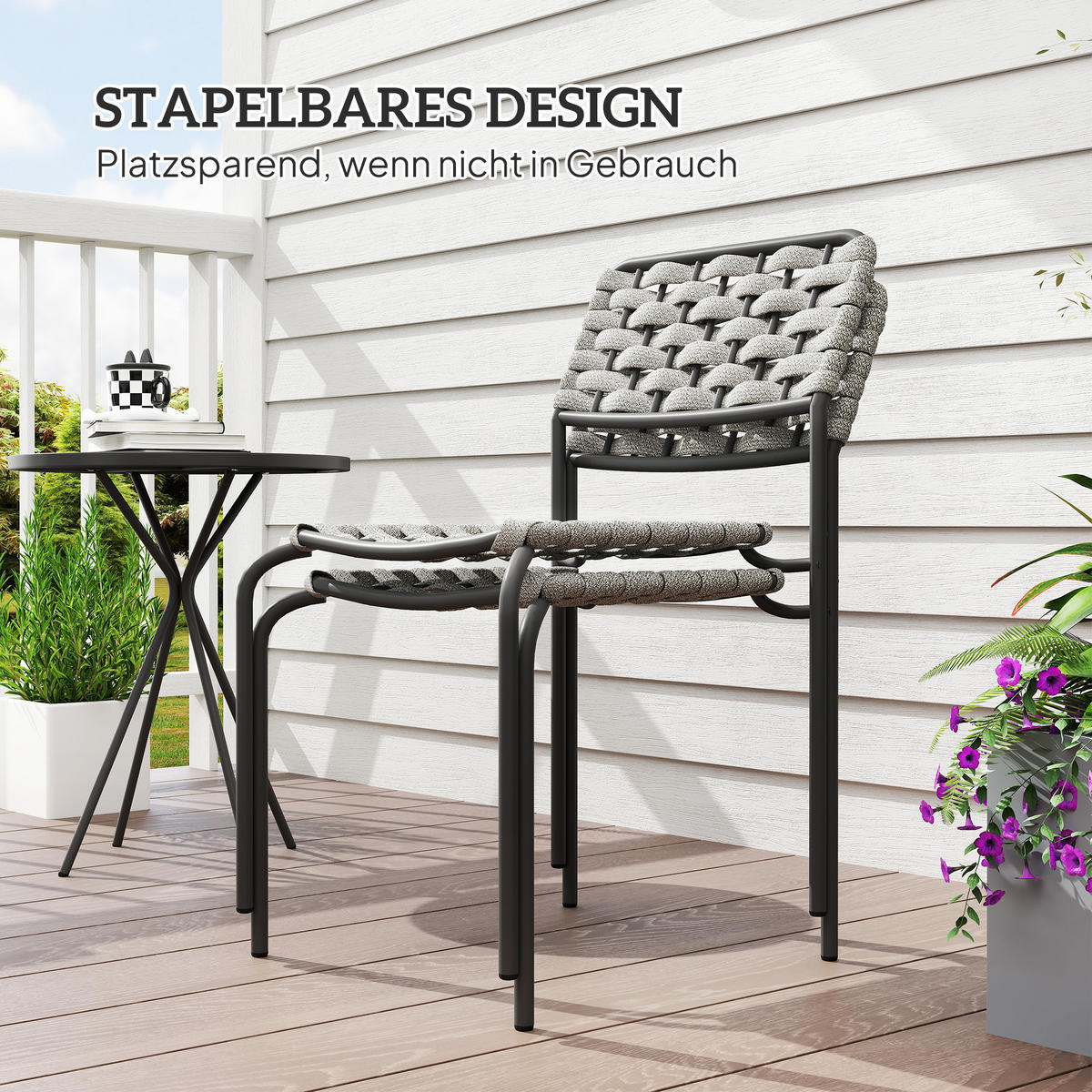 POLYRATTAN GARTENMÖBEL SET DE-06732 3-teilig für 2 Personen, mit Tisch Grau - Grau, Textil/Metall - ComfortXL