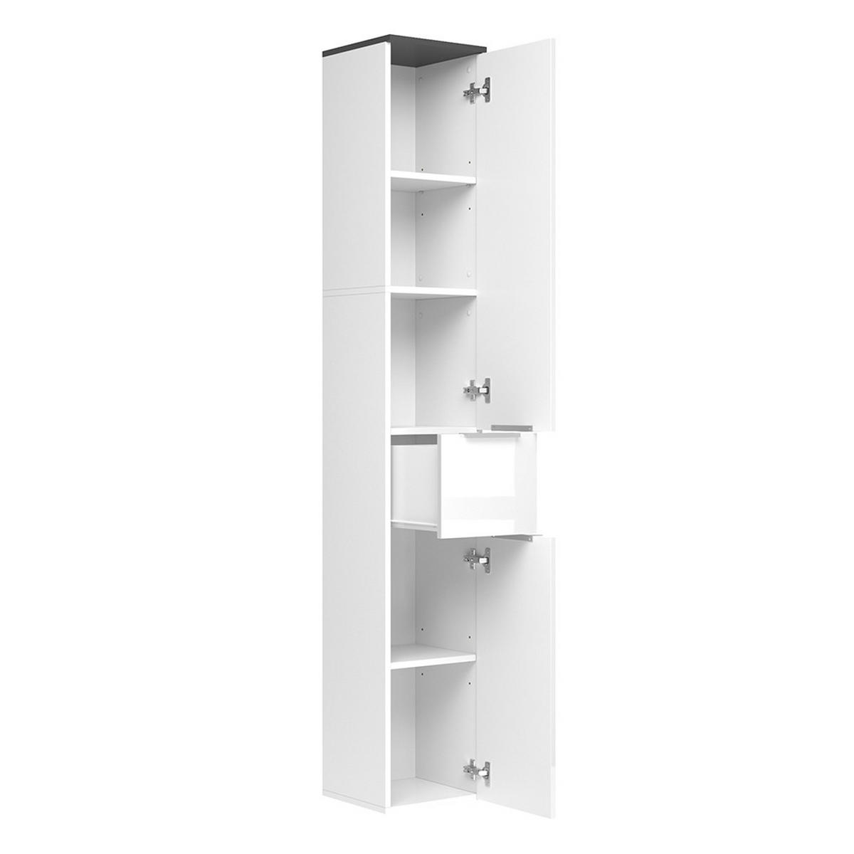 BADSCHRANK Otis Weiß Hochglanz 30 x 190 cm - Weiß Hochglanz, Holzwerkstoff (30/190/30cm) - Vicco