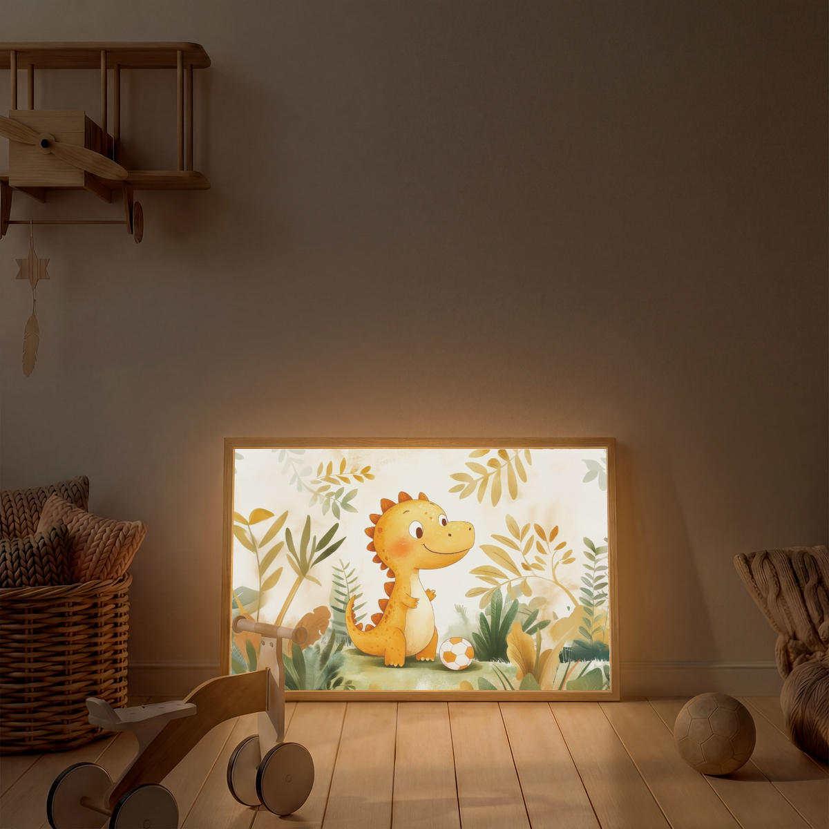 NACHTTISCHLAMPE MIT AKKU Dino - Fußball - Orange 90x60 cm - Beige, Holzwerkstoff (8/90/60cm) - OnlyWow