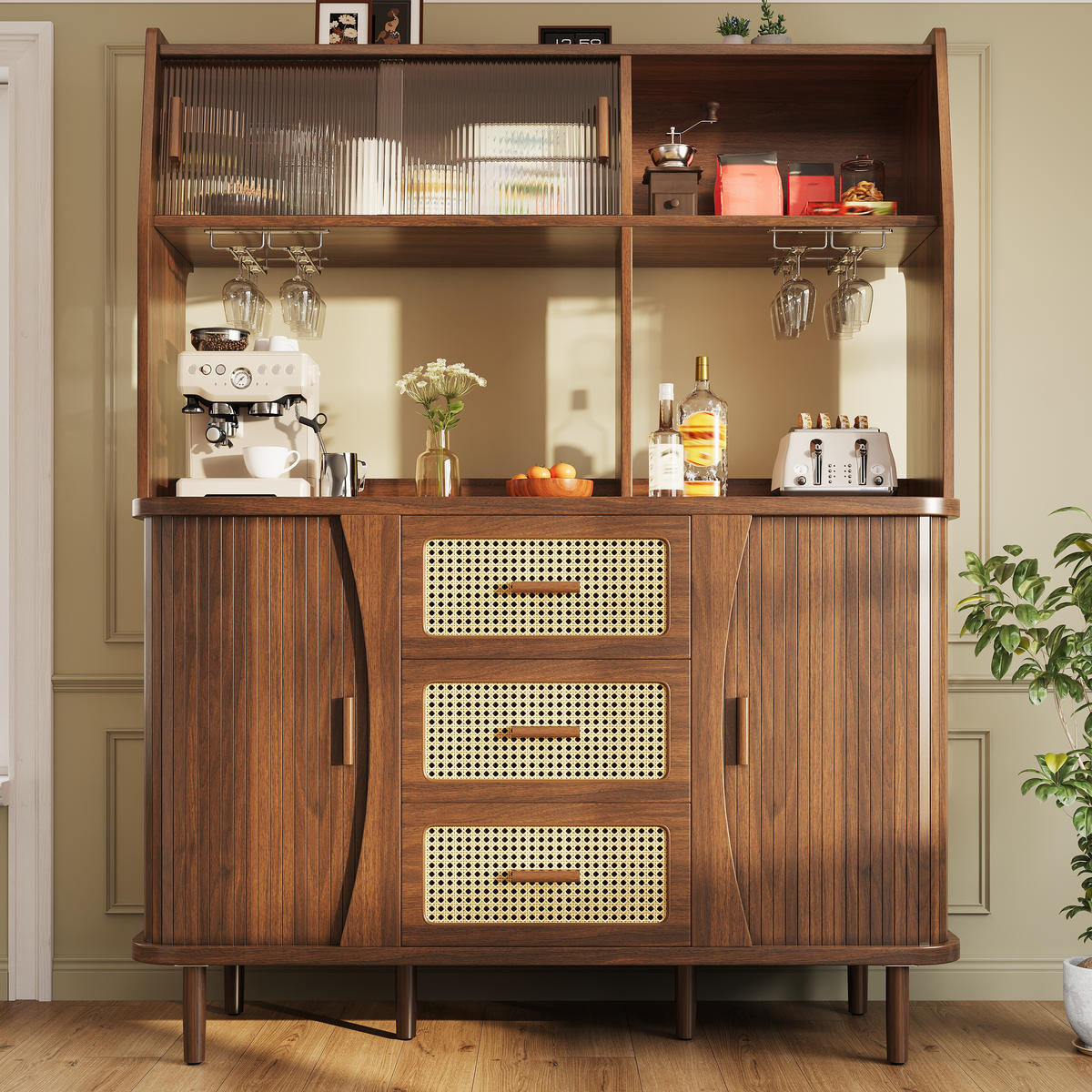 BUFFETSCHRANK Nussbaumfarben 140/40.5/174.5 cm - Walnussfarben, Holz (140/174.5/40.5cm) - PANGIVO