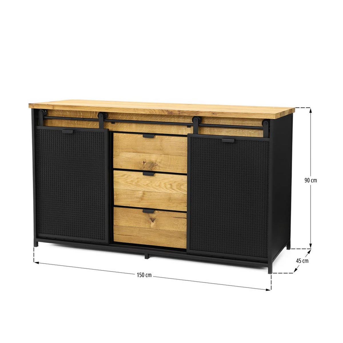KOMMODE aus Massivholz STRONG - Honigeiche/Schwarz, Holz (150/90/45cm) - Seart