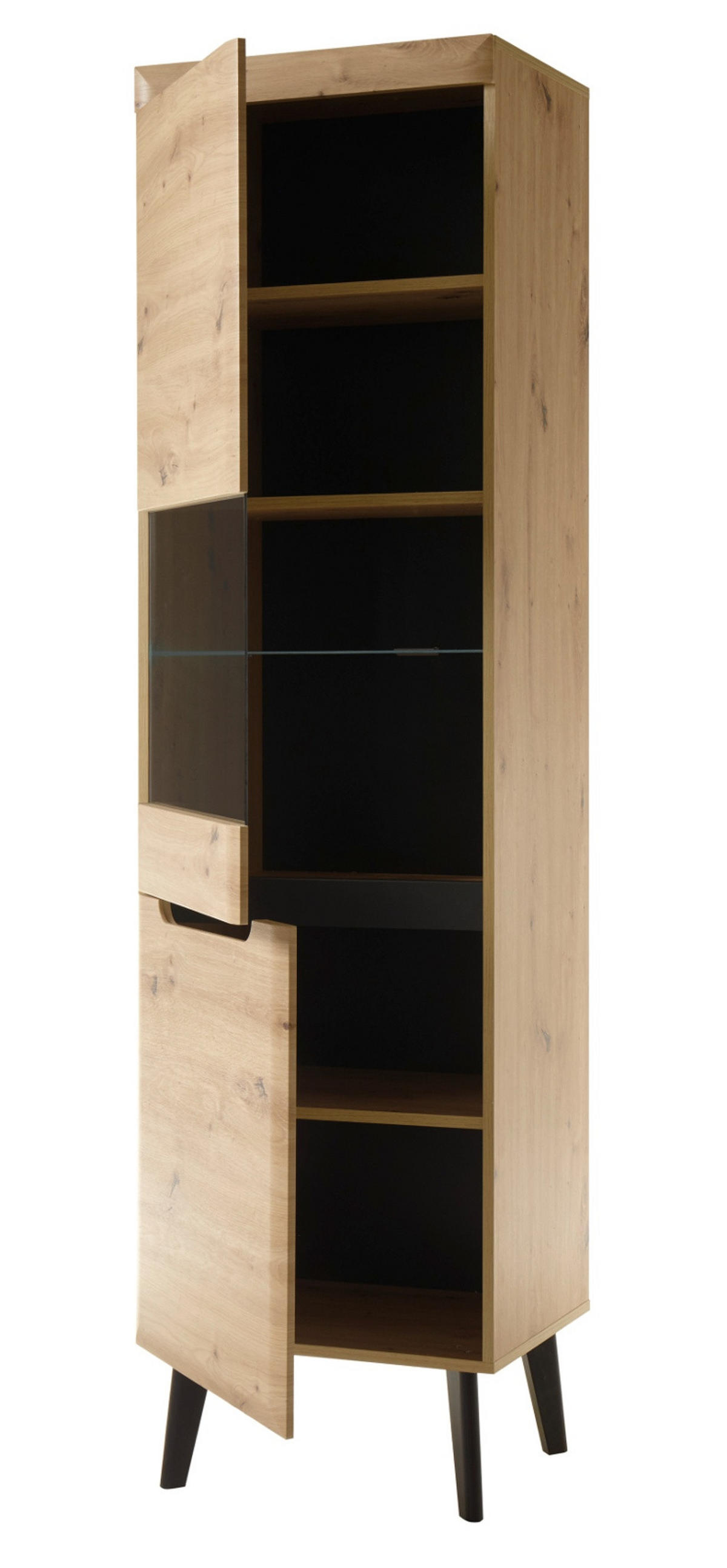 VITRINE Eiche Artisan, schwarz 53 cm, Vitrinenschrank skandinavisch - Eichefarben/Schwarz, Glas/Holzwerkstoff (53/197/40cm) - Furn.Design