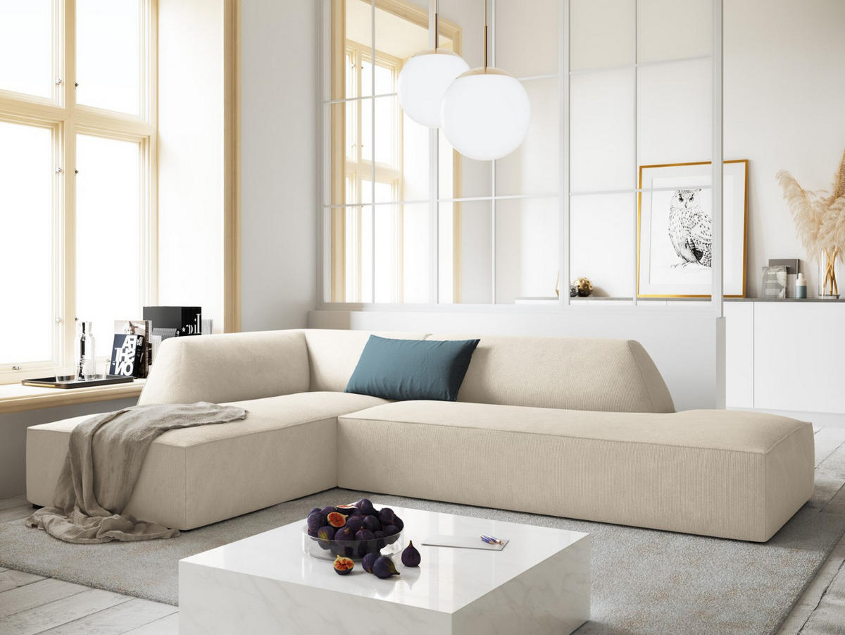 ECKSOFA links Ruby aus Cord leichtes beige 4 Sitzplätze - Creme, Textil (180/273cm) - Micadoni