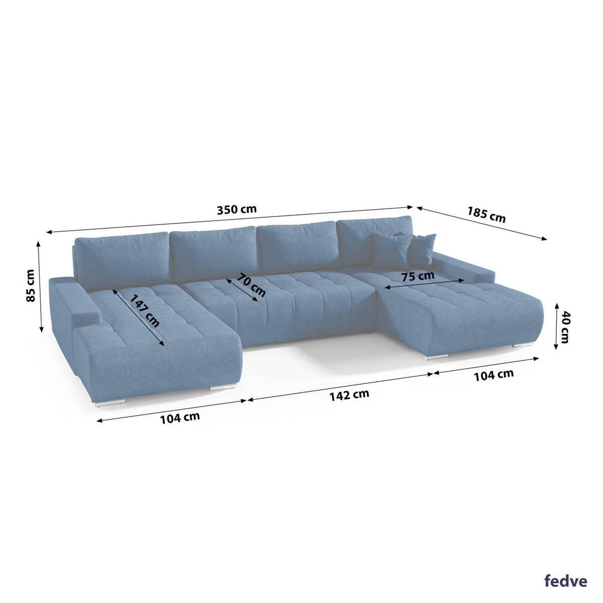 WOHNLANDSCHAFT mit Schlaffunktion Dhaka U, Dunkelblau - Blau, Textil (185/85/350cm) - Fedve