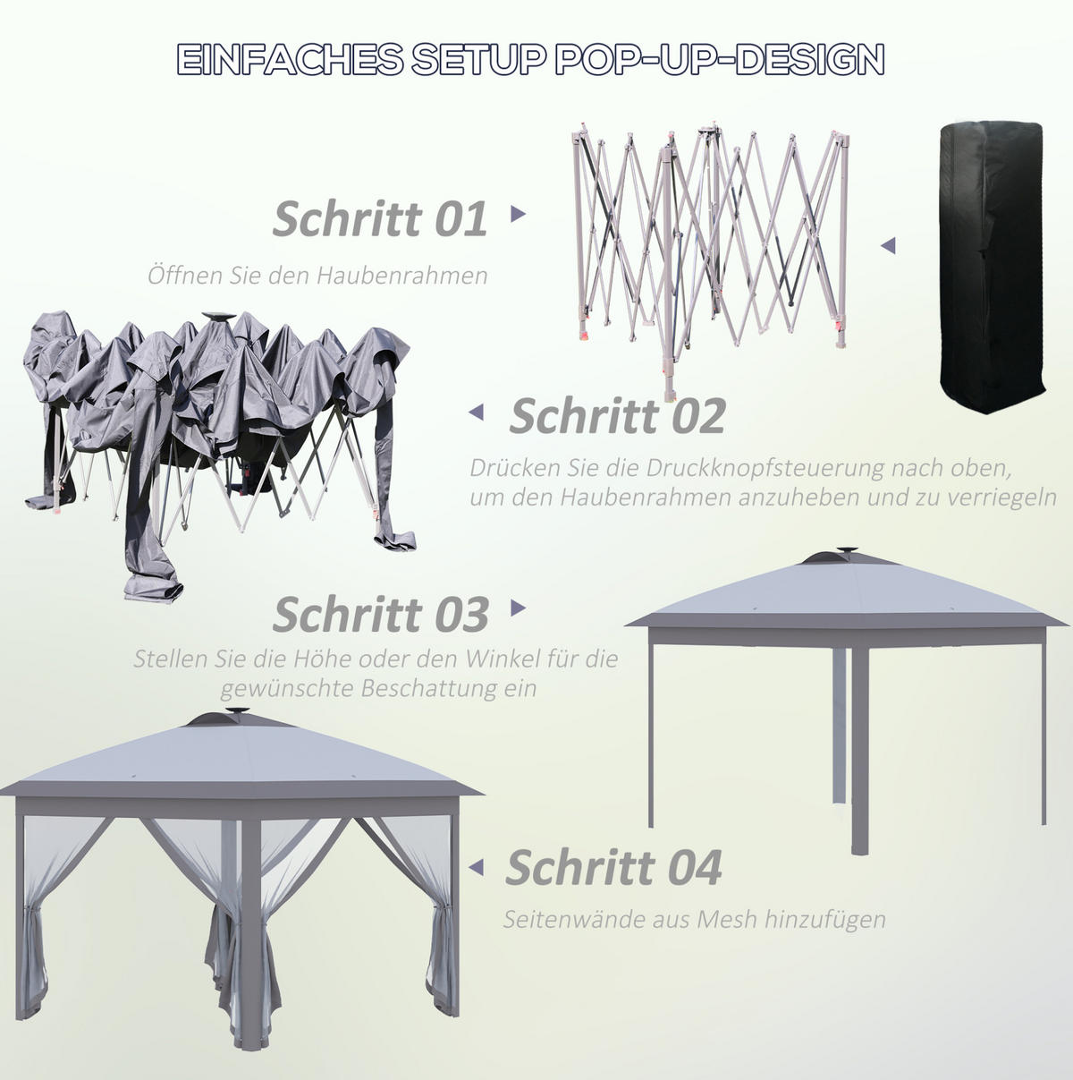 FALTPAVILLON 330/330/288 cm grau aus Metall mit LED und Meshwänden - Grau, Metall (330/288/330cm) - OKWISH