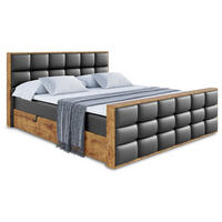 BOXBETT mit Matratze H4 und Lattenrost - LOLLI2-Z - 180x200 - Schwarz Kunstleder - Schwarz, Holzwerkstoff (180/200cm) - ALTDECOR