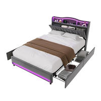 POLSTERBETT 140/200 cm mit Stauraumschubladen, aufklappbarem Kopfteil, Ablagefach mit mehrfarbigem LED & USB, LED-Leiste am Bettfuß - Grau, Holz/Metall (140/200cm) - Joyfair