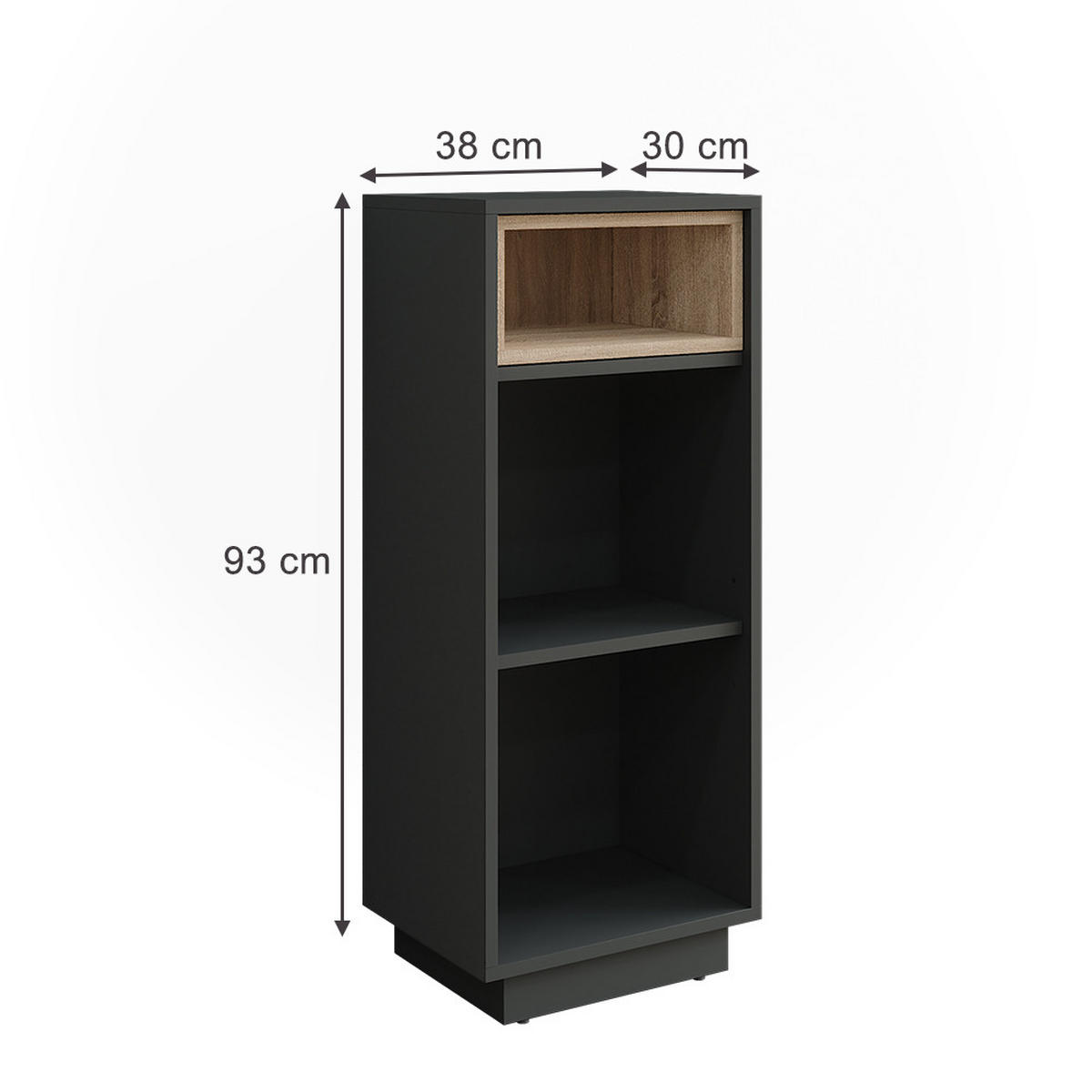 MIDISCHRANK Beatrice Anthrazit/Sonoma 38 x 93 cm mit 3 Fächern - Anthrazit/Sonoma Eiche, Holzwerkstoff (38/93/30cm) - Vicco