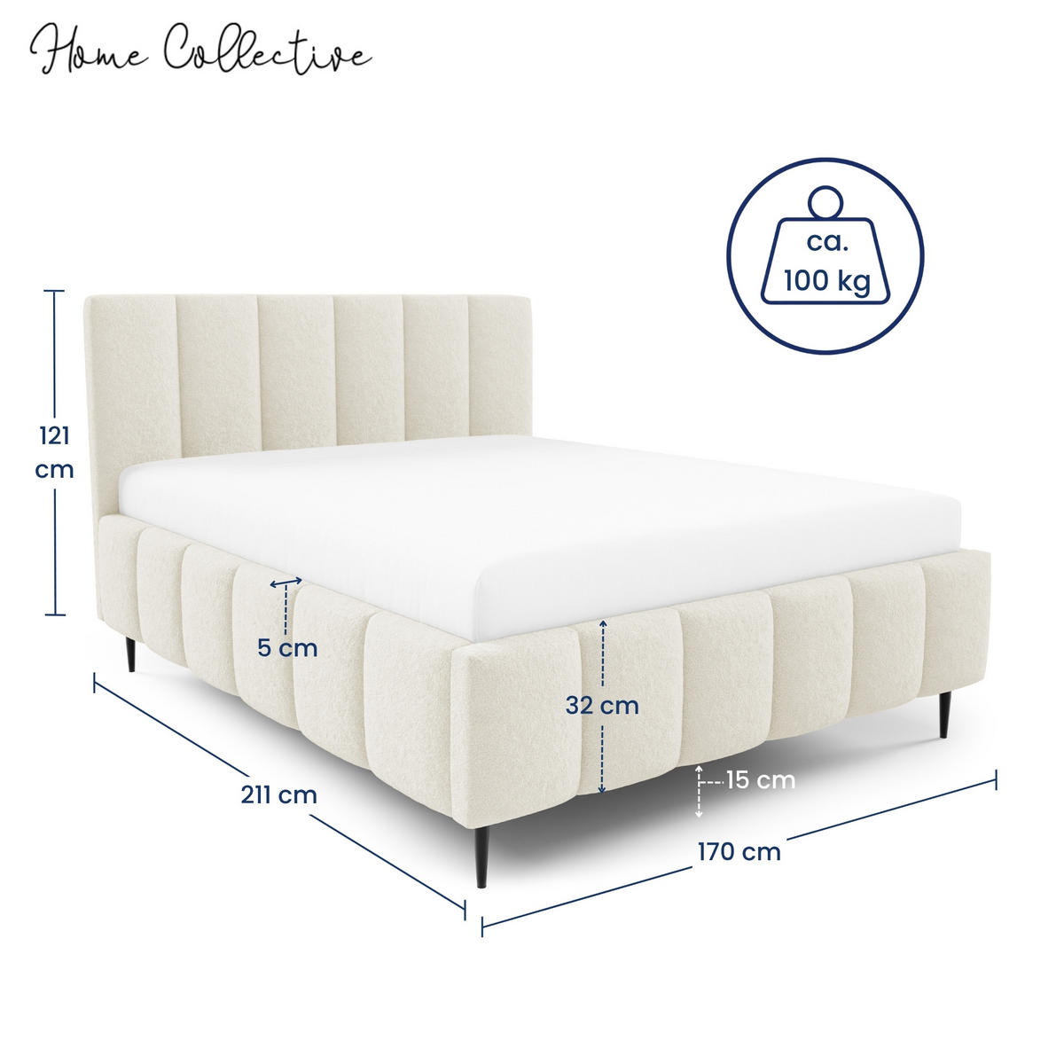 POLSTERBETT mit Bettkasten 160x200 cm in Creme - Creme, Metall (160/200cm) - Home Collective