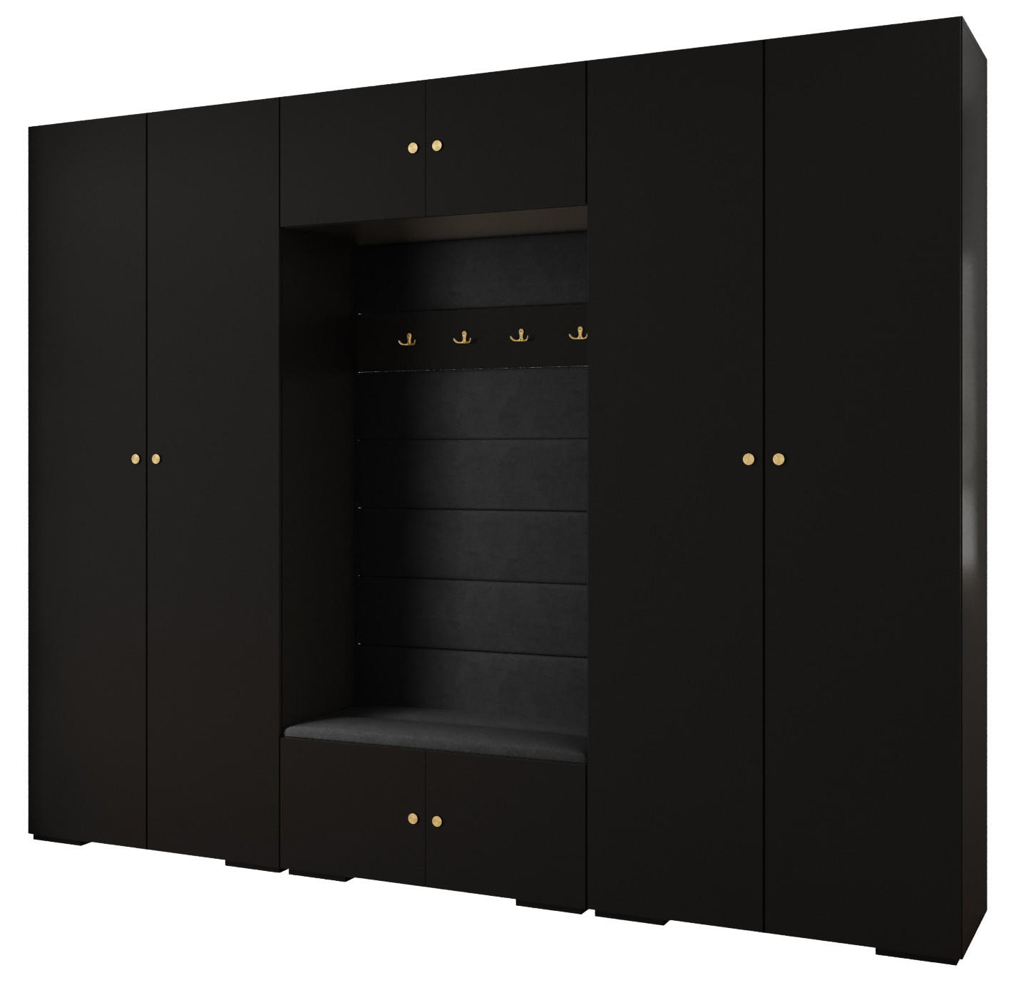 Abiks Möbel Garderoben-Set Schwarz, Schwarz, Gold 300x236.7x47 cm