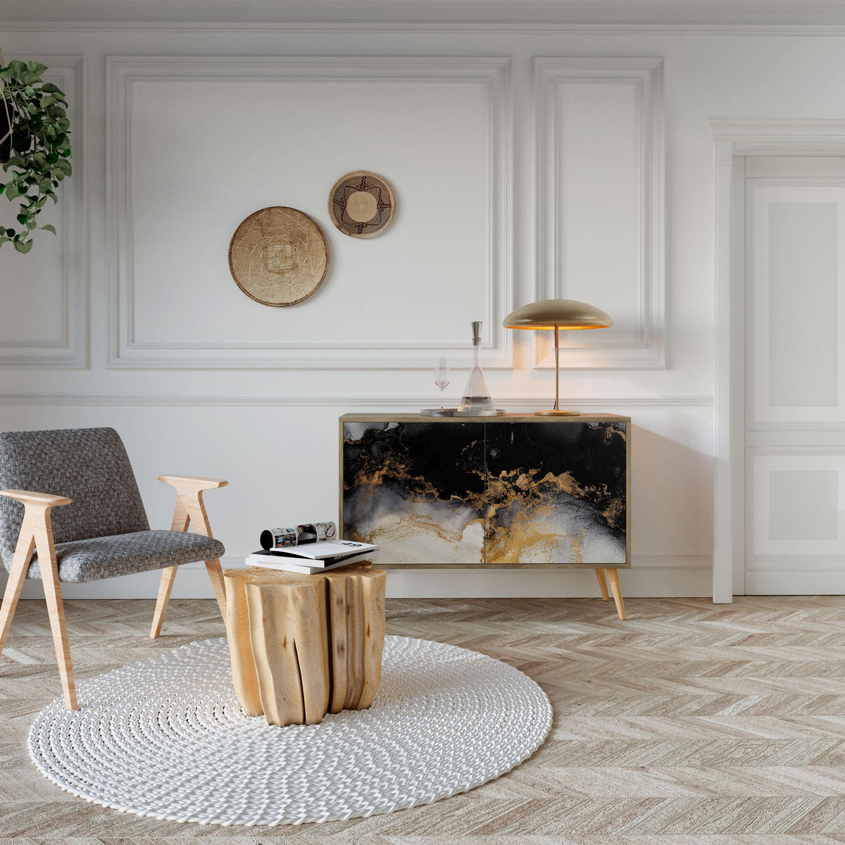 SIDEBOARD MARBLE OF TOMMORROW, Eicheneffekt, 111x42x77,5 cm, 2 Türen - Eichefarben/Buchefarben, Holzwerkstoff/Buchenholz (111/77.5/42cm) - SpaceRebels