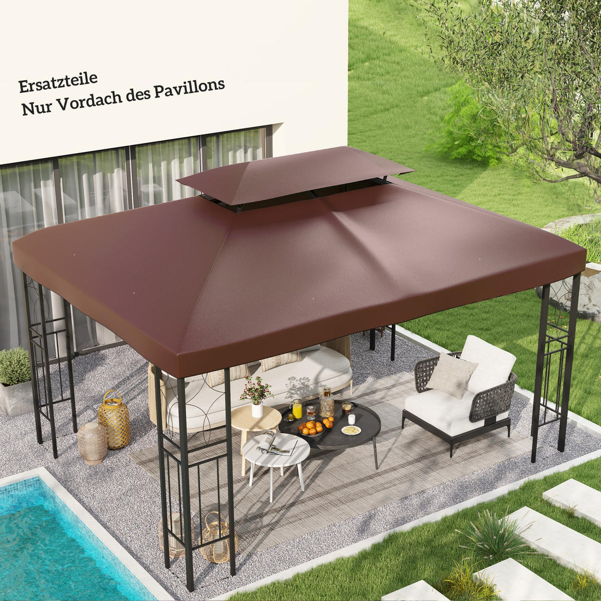 PAVILLON-ERSATZDACH mit Doppeldach Kaffee - Braun, Textil (300/1/400cm) - Outsunny