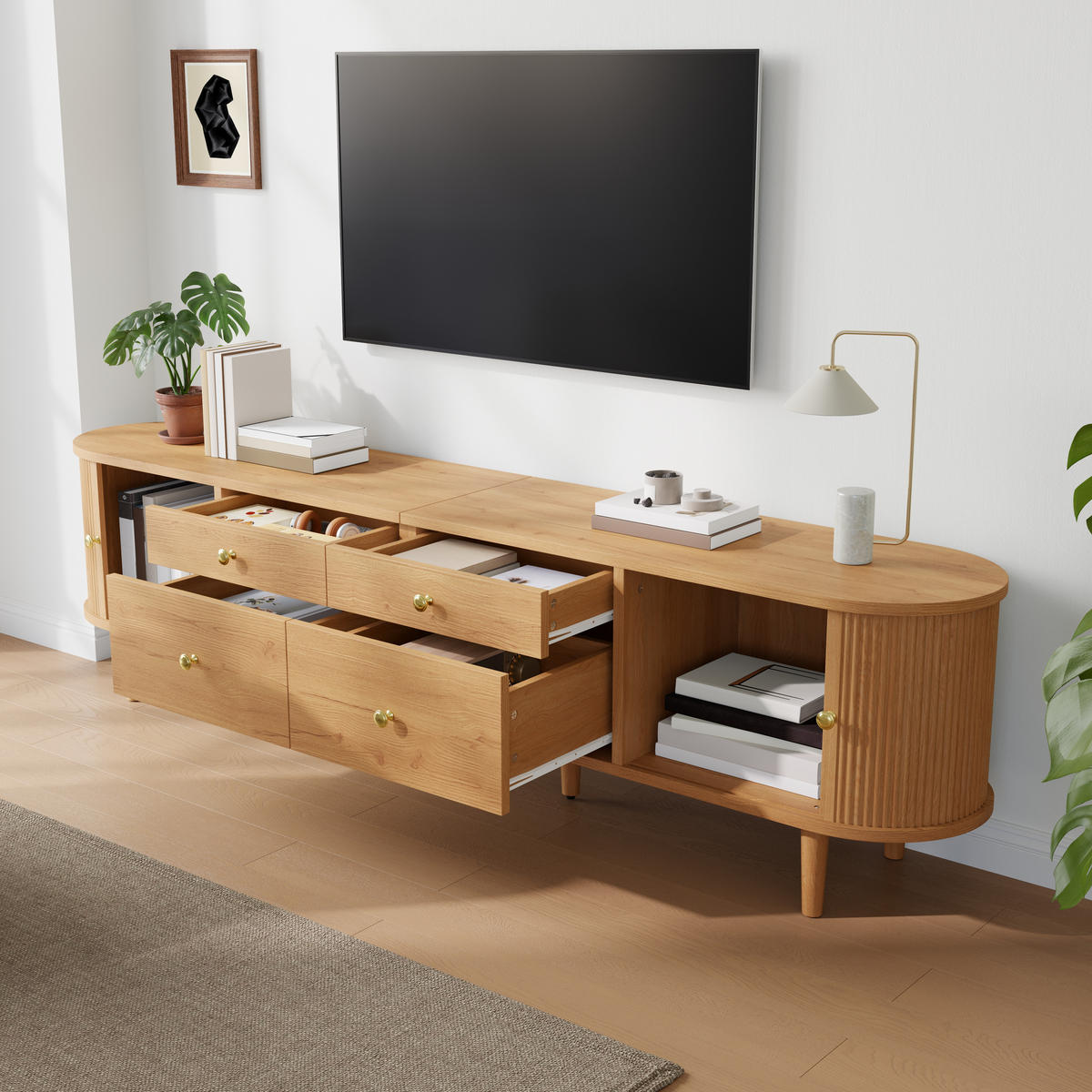 TV-SCHRANK 180/35/50 cm Walnussholzfarbe mit Schiebetür und 4 Schubladen - Nussbaumfarben, Holz/Holzwerkstoff (180/50/35cm) - Oxeza