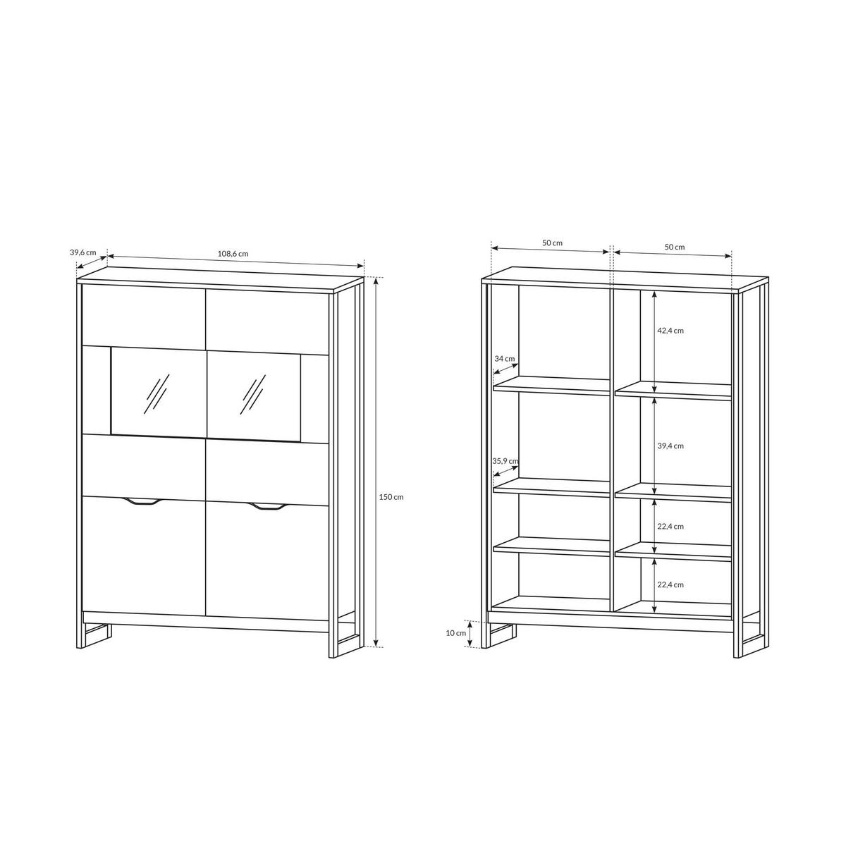 VITRINE in Eichefarben - Eichefarben, Holzwerkstoff (108.6/150/39.6cm) - MASSENO