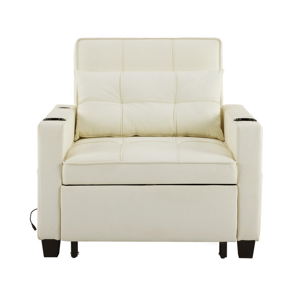 SCHLAFSESSEL mit Getränkehalter und USB-Anschluss - Weiß - Weiß, Leder (74/84/87cm) - KOMHTOM