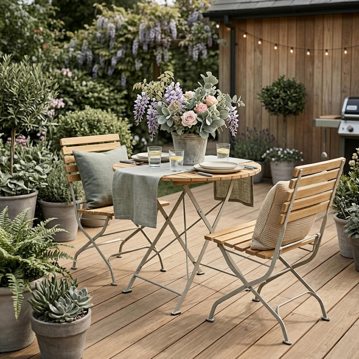 SITZGRUPPE Newcastle 3-teilig, Gartenmöbel Set 2 Personen - Flachstahl - Robinienholz -Bistrotisch Set mit 2 Stühlen, hellgrau - Grau, Holz - TPFGarden
